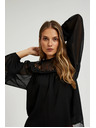 Moodo Черна риза с декоративно деколте Moodo