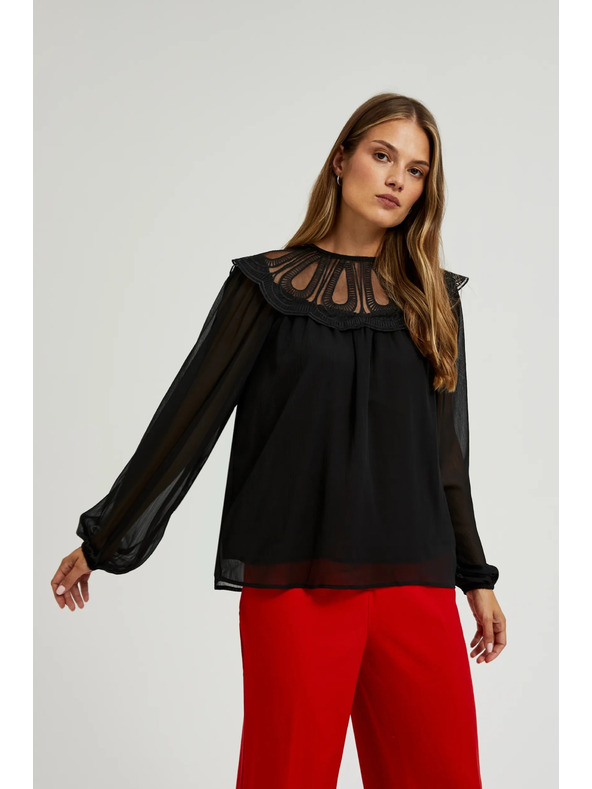 Moodo Черна риза с декоративно деколте Moodo