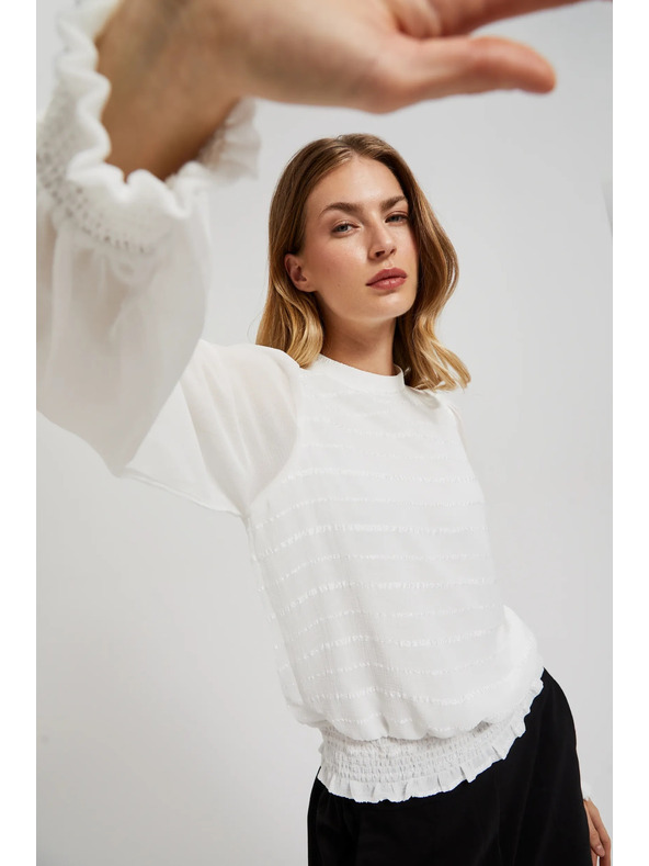Moodo Елегантна бяла риза с набрани ръкави Moodo
