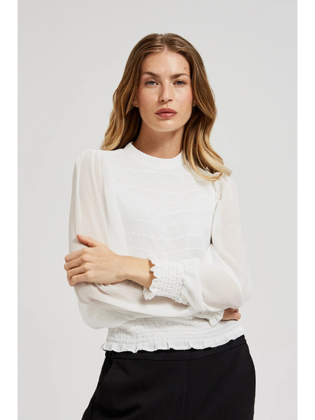 Moodo Елегантна бяла риза с набрани ръкави Moodo