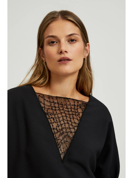 Moodo Черна блуза с ръчно пришити мъниста по деколтето Moodo