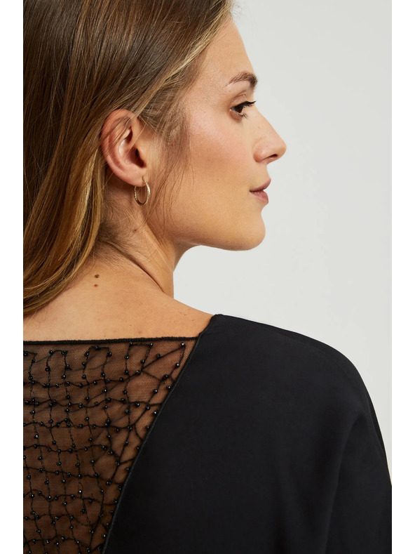 Moodo Черна блуза с ръчно пришити мъниста по деколтето Moodo