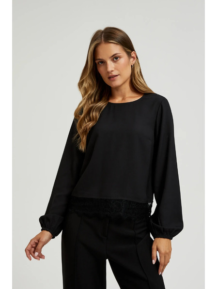 Moodo Черна риза с дантела и обемни ръкави Moodo