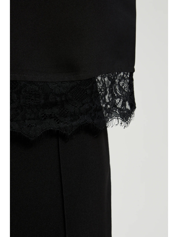 Moodo Черна риза с дантела и обемни ръкави Moodo