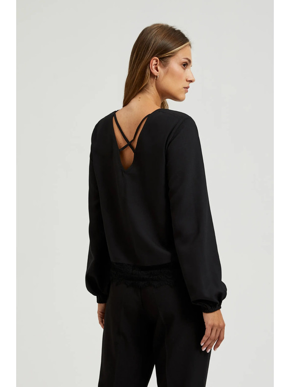 Moodo Черна риза с дантела и обемни ръкави Moodo