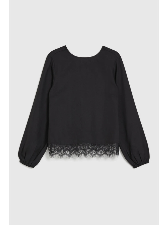 Moodo Черна риза с дантела и обемни ръкави Moodo
