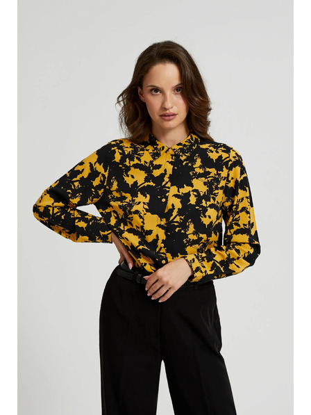 Moodo Вискозна риза с принт и яка жълта Moodo