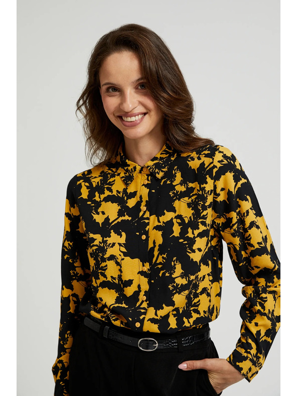 Moodo Вискозна риза с принт и яка жълта Moodo
