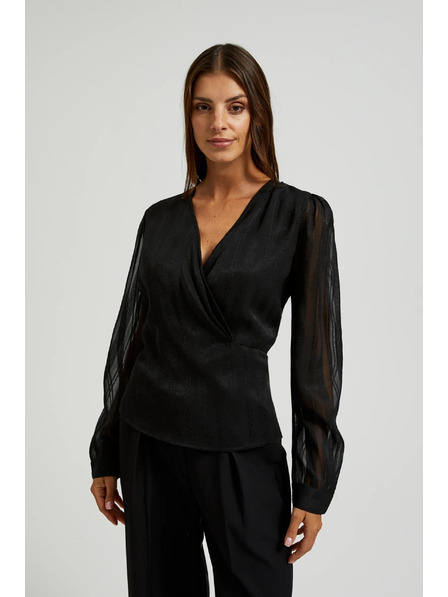 Moodo Елегантна черна риза с V-образно деколте Moodo