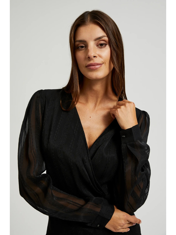 Moodo Елегантна черна риза с V-образно деколте Moodo