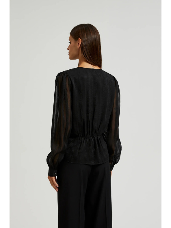 Moodo Елегантна черна риза с V-образно деколте Moodo