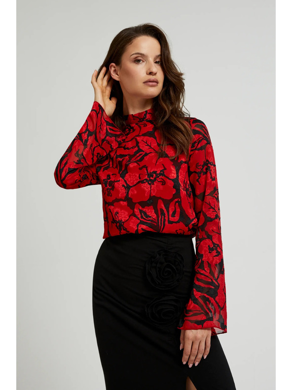 Moodo Черна риза Moodo с цветален принт и широки ръкави