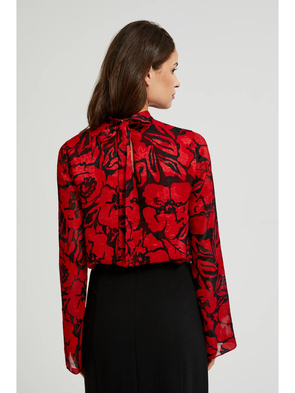 Moodo Черна риза Moodo с цветален принт и широки ръкави