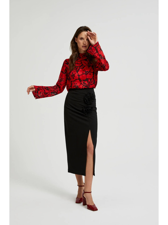 Moodo Черна риза Moodo с цветален принт и широки ръкави