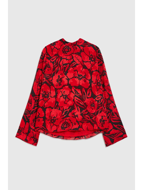 Moodo Черна риза Moodo с цветален принт и широки ръкави