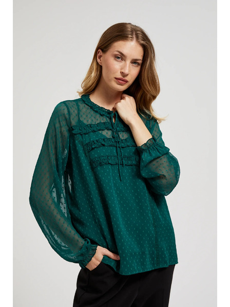 Moodo Зелена риза с воали и вързване на деколтето Moodo