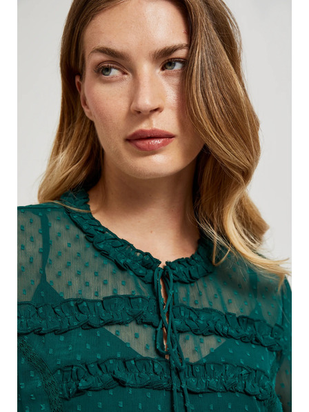 Moodo Зелена риза с воали и вързване на деколтето Moodo
