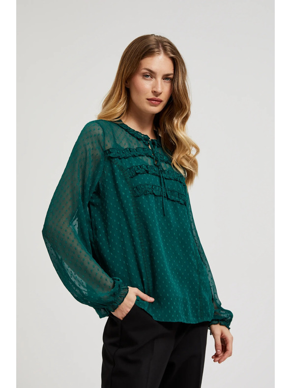 Moodo Зелена риза с воали и вързване на деколтето Moodo