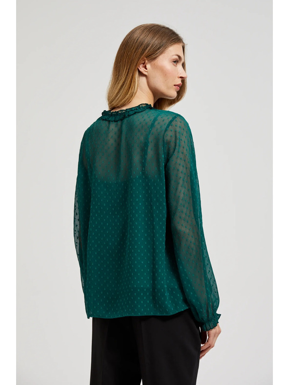 Moodo Зелена риза с воали и вързване на деколтето Moodo