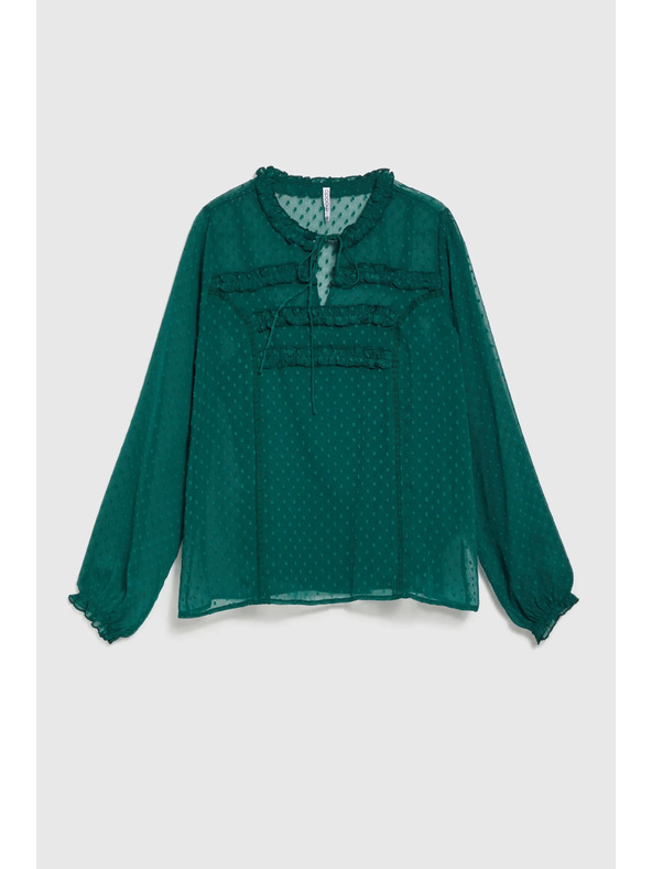 Moodo Зелена риза с воали и вързване на деколтето Moodo