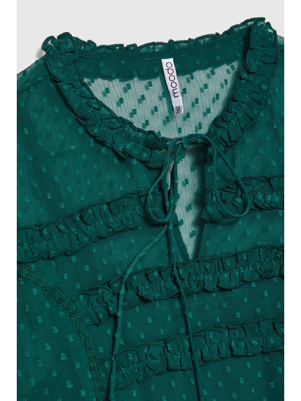 Moodo Зелена риза с воали и вързване на деколтето Moodo