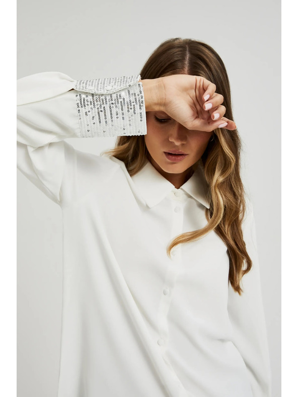 Moodo Бяла риза с пайети по маншетите Moodo
