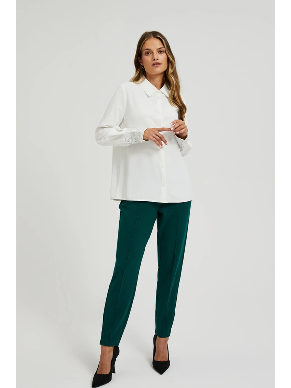 Moodo Бяла риза с пайети по маншетите Moodo