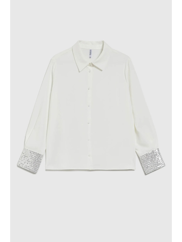 Moodo Бяла риза с пайети по маншетите Moodo