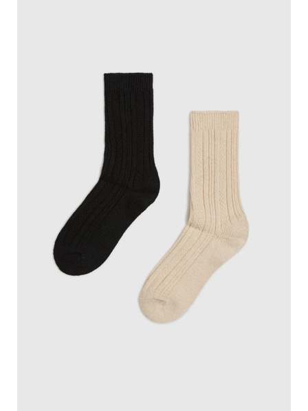 Moodo 2 броя дълги чорапи черно и бежово Moodo