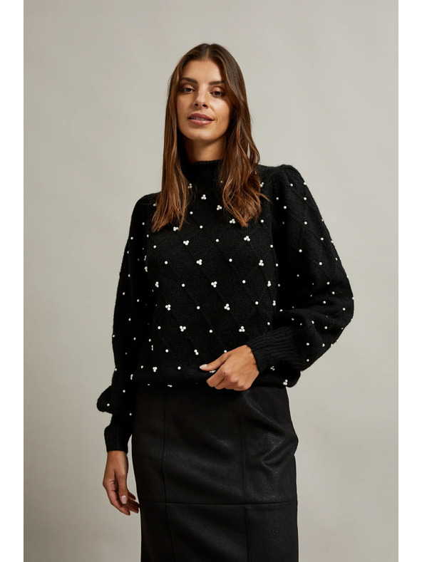 Moodo Черен суитшърт, украсен с мъниста Moodo