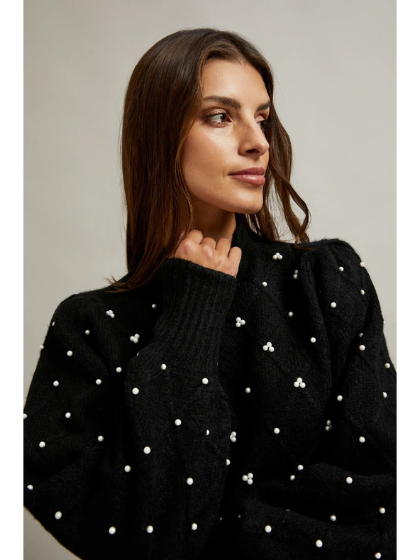 Moodo Черен суитшърт, украсен с мъниста Moodo