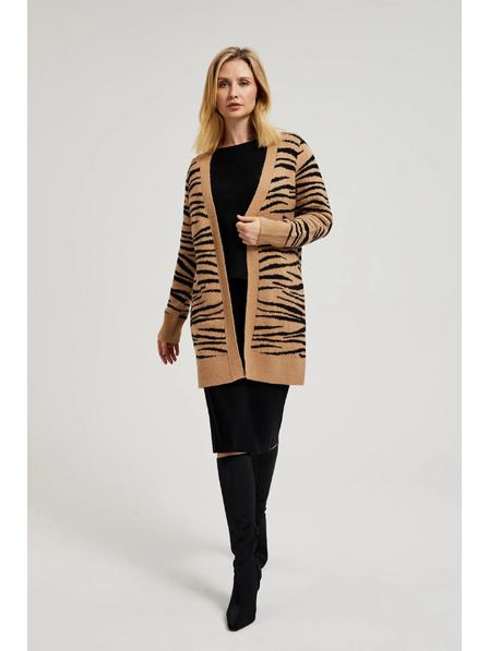 Moodo Бежова жилетка с дълги ръкави с животински десен Moodo