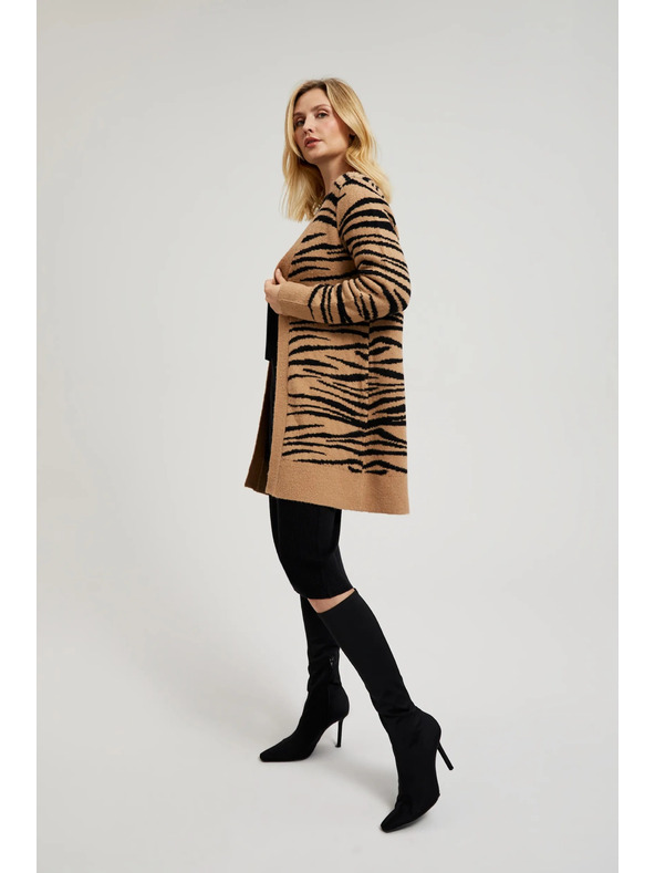 Moodo Бежова жилетка с дълги ръкави с животински десен Moodo