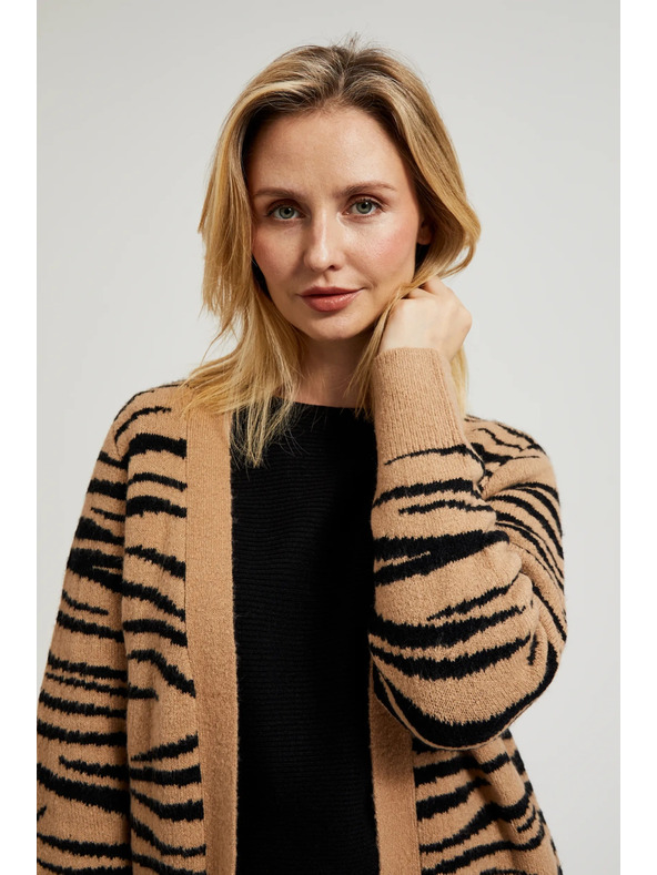 Moodo Бежова жилетка с дълги ръкави с животински десен Moodo