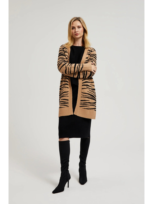 Moodo Бежова жилетка с дълги ръкави с животински десен Moodo