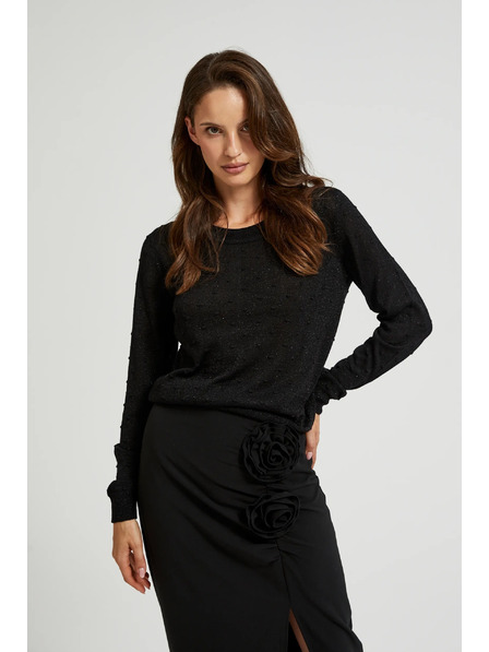 Moodo Суитшърт с дълги ръкави и метализирана нишка в черно Moodo