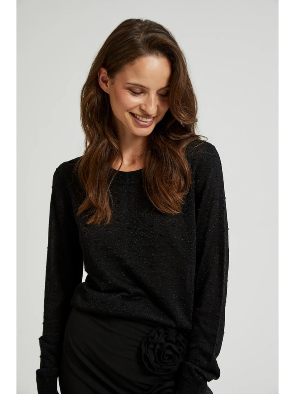 Moodo Суитшърт с дълги ръкави и метализирана нишка в черно Moodo