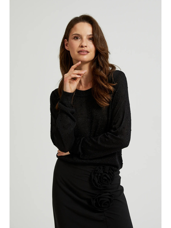 Moodo Суитшърт с дълги ръкави и метализирана нишка в черно Moodo