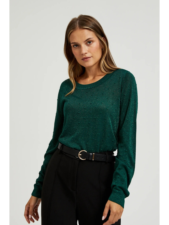 Moodo Суитшърт с дълги ръкави и метализирана нишка в зелено Moodo