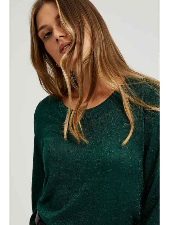 Moodo Суитшърт с дълги ръкави и метализирана нишка в зелено Moodo