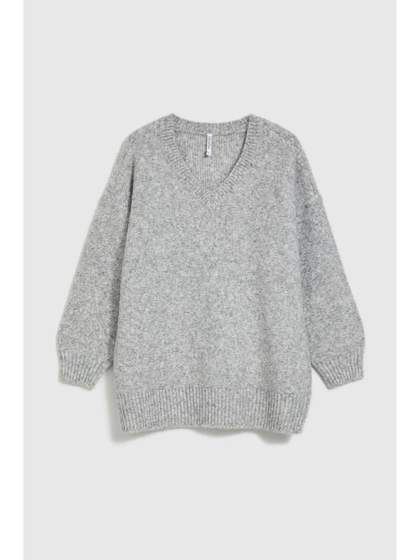 Moodo Гладък суитшърт с V-образно деколте и ребрено плетиво в сиво Moodo