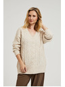 Moodo Плетен бежов суитшърт с V-образно деколте Moodo
