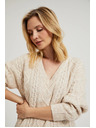 Moodo Плетен бежов суитшърт с V-образно деколте Moodo