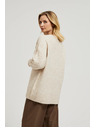 Moodo Плетен бежов суитшърт с V-образно деколте Moodo