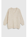 Moodo Плетен бежов суитшърт с V-образно деколте Moodo