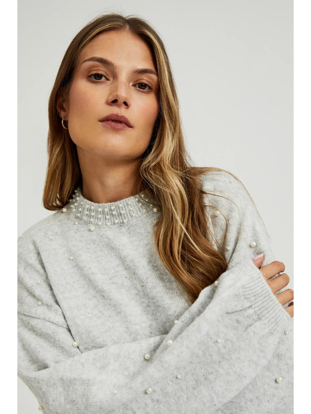 Moodo Суитшърт с декорация от перли в сиво Moodo