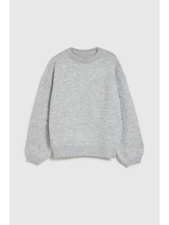 Moodo Суитшърт с декорация от перли в сиво Moodo