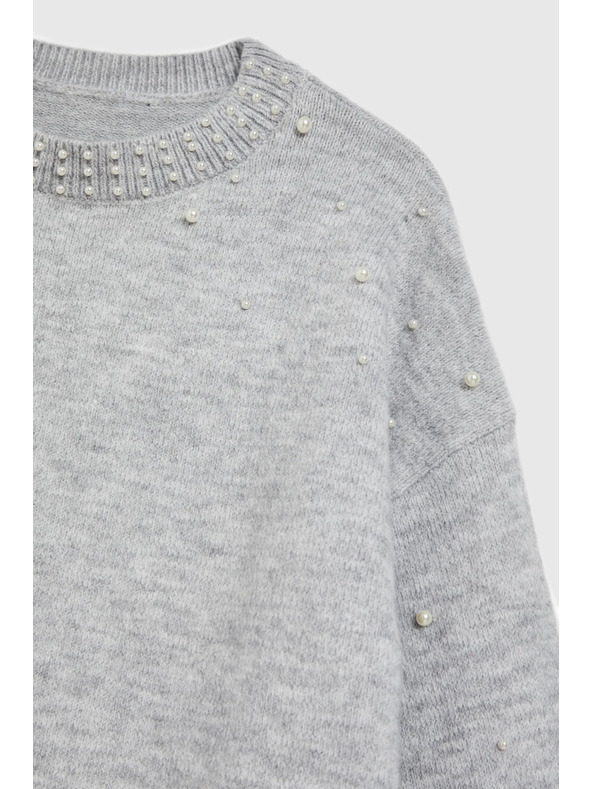 Moodo Суитшърт с декорация от перли в сиво Moodo