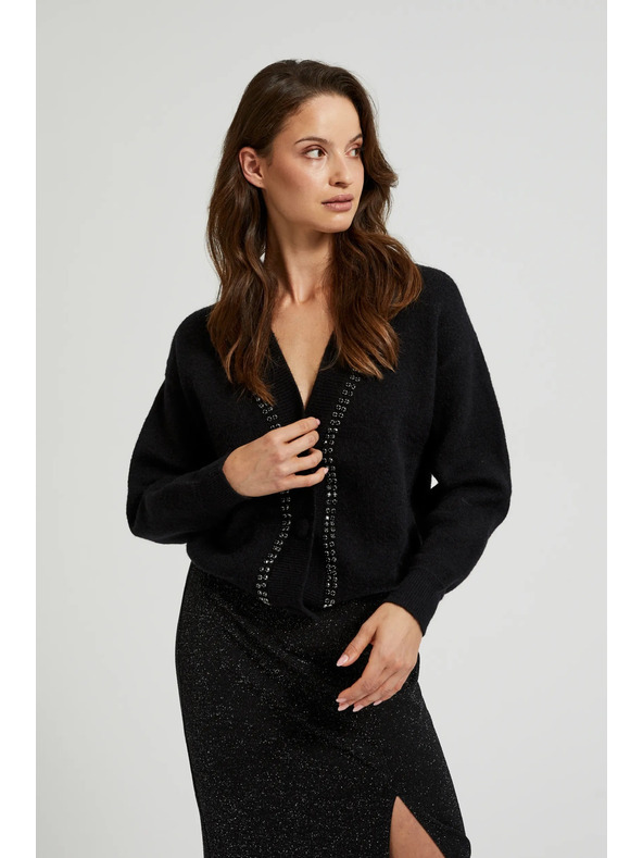 Moodo Черен жилетка с декорация от мъниста Moodo
