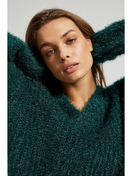 Moodo Пухкав суитшърт с метализирана нишка в зелено Moodo